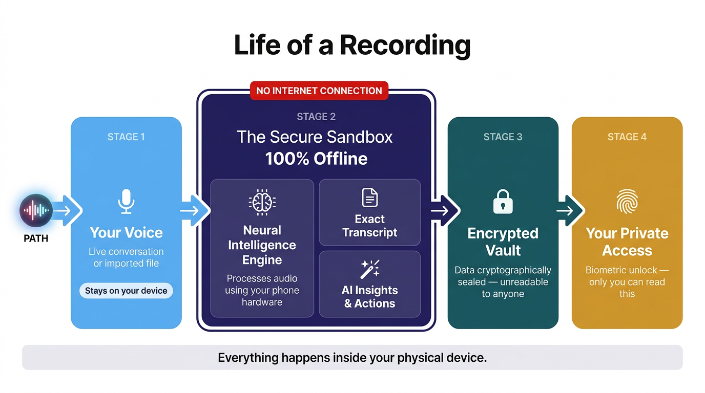 Visual representation of the VoxVault secure intelligence user journey